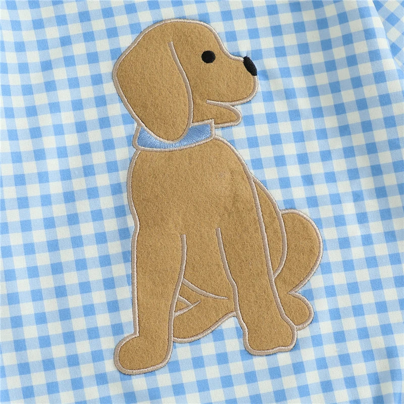 Baby Boys Romper Casual Dog Embroidery Plaid Long Sleeve Jumpsuit Spring Autumn Infant Toddler Outfit Clothing