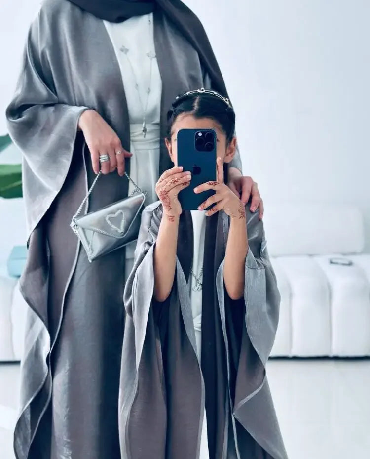 New Mother and Daughter Abaya Dubai Muslim Women Kids Girls Maxi Dress 2pcs Set Eid Djellaba Jalabiya Turkey Kimono Islamic Robe