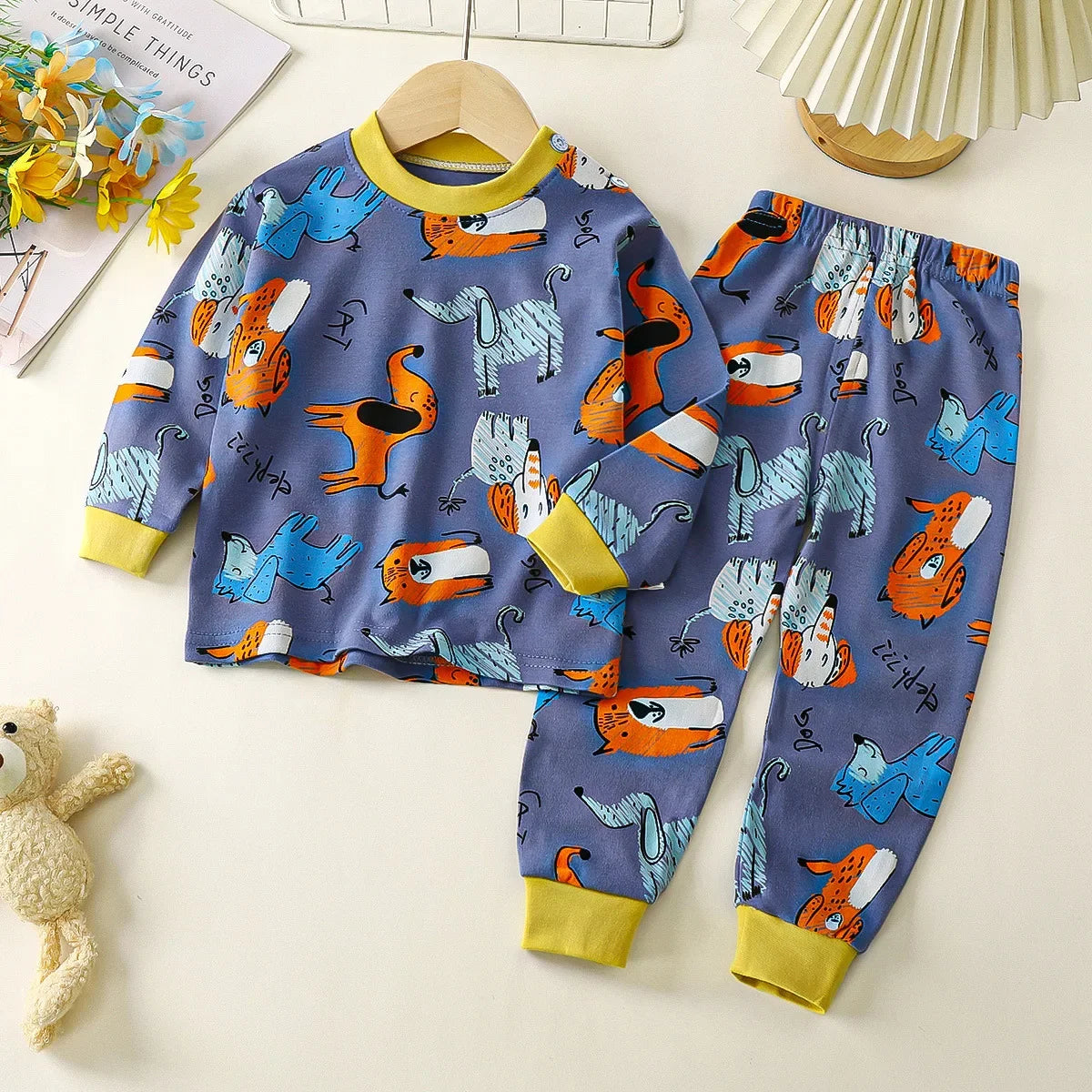 New 2025 Boys Girls Autumn Warm Pure Cotton Pajamas Kids Cute Cartoon Dinosaur Long Sleeve Pyjamas Baby Sleepwear Clothing Sets