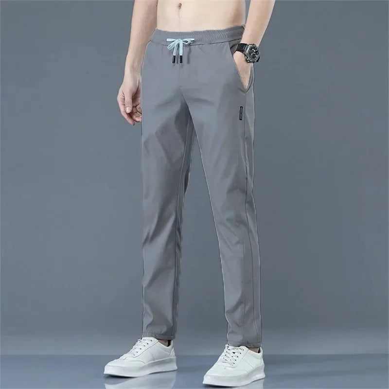 Summer Thin Casual Pants Quick Dry Loose-Fit Plus Size Straight-Leg Pants Elastic Wear-Resistant Sports Ice Silk Trousers For Me