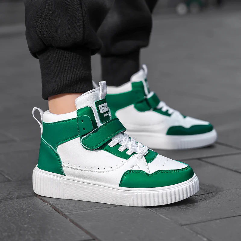 New High Top Childrens Boy Sneakers Outdoor Running Basketball Kids Sports Shoes Non-slip Luxury Pu Leather Boys Sports Shoes