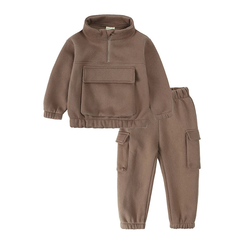 2025 Toddler Customize Warm Fleece Baby Boys Clothing Set Sweatsuit Pullover Grils Kids Sweatshirts+Pants Children Outfits 2 Pcs