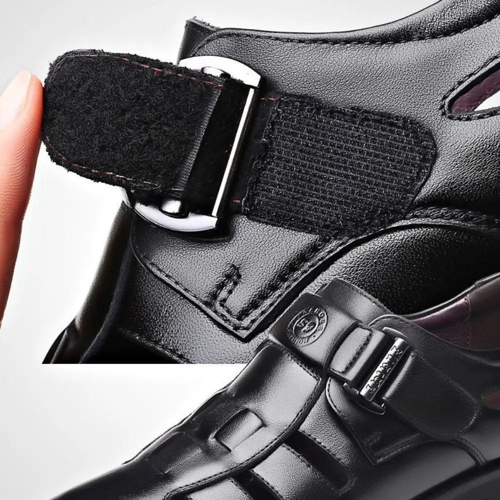 Classic Business PU Sandals Men Breathable Comfortable Hollow Leather Shoes Outwear Beachwear Men's Slippers Shoes Male