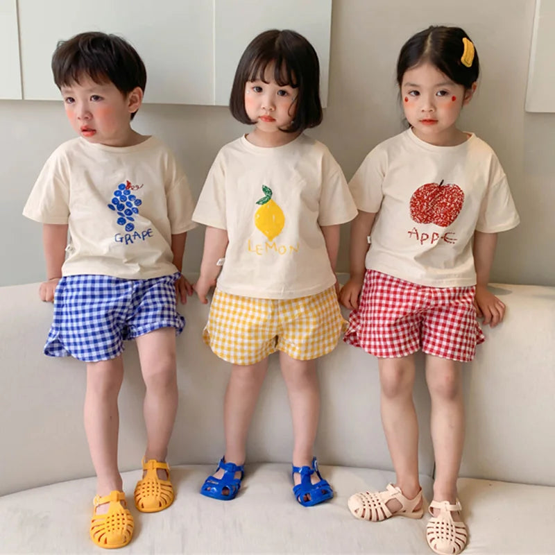 Baby Girls Set Summer Children Clothing Sets Plaid Shorts Short Sleeve T-Shirt Baby Girl Clothes Sweet Cute Outfits for 2-4Years