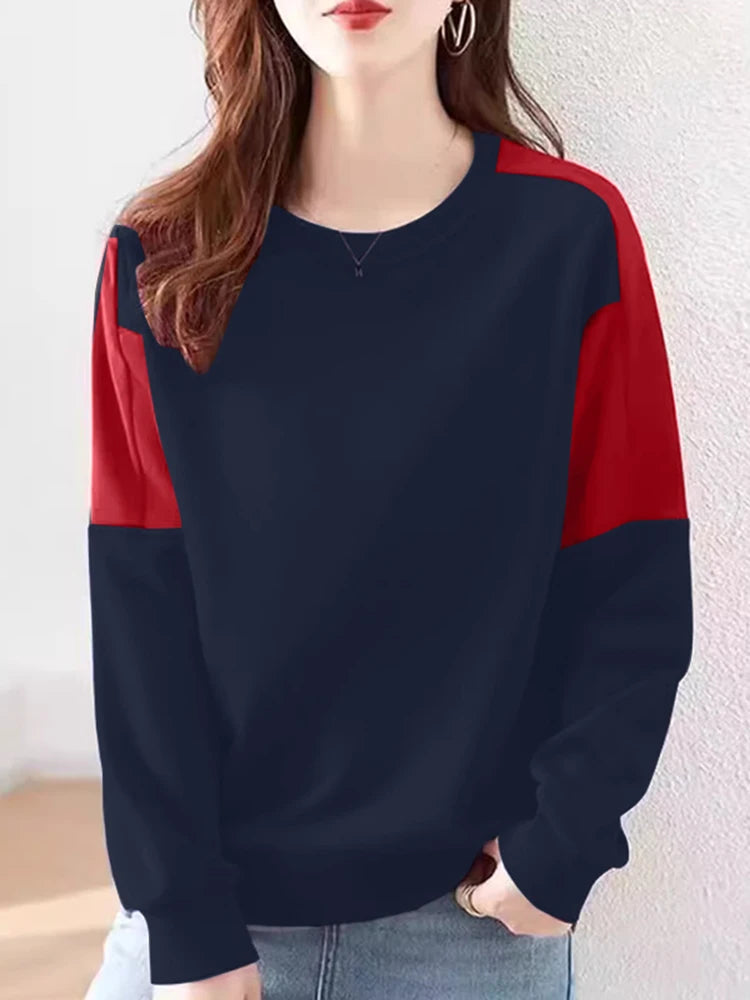 2024 ZANZEA Fashion Women Sweatshirt Autumn Long Sleeve Sweater Casual O Neck Patchwork Hoodies Tops Loose Pullover Streetwear