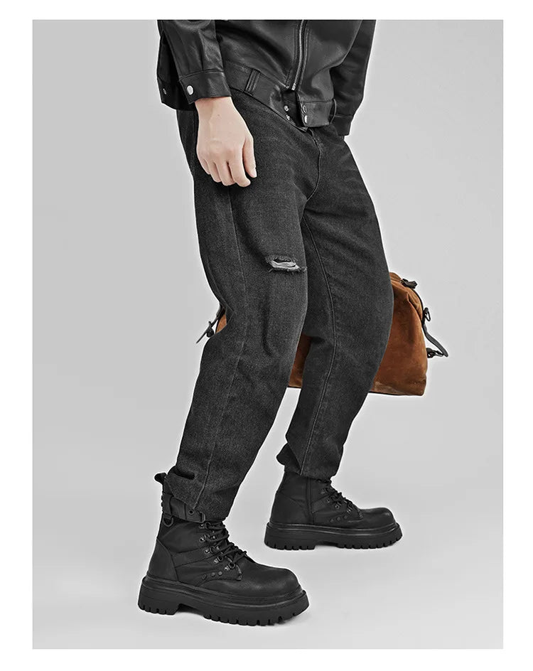 Men's High-Top Boots Retro British Style Black Tooling  Boots Fad Belt Buckle Designer Motorcycle Boot Man Casual Platform Boots