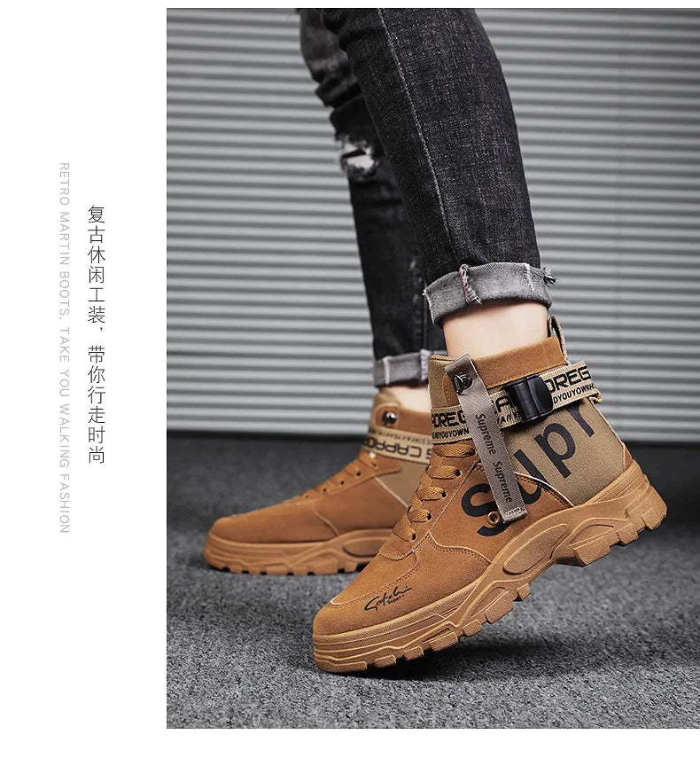 Men's boots Men Boots Luxury Casual sneaker Men Motorcycle botas High Ankle Walking Shoes Leather Safety shoes botas para hombre