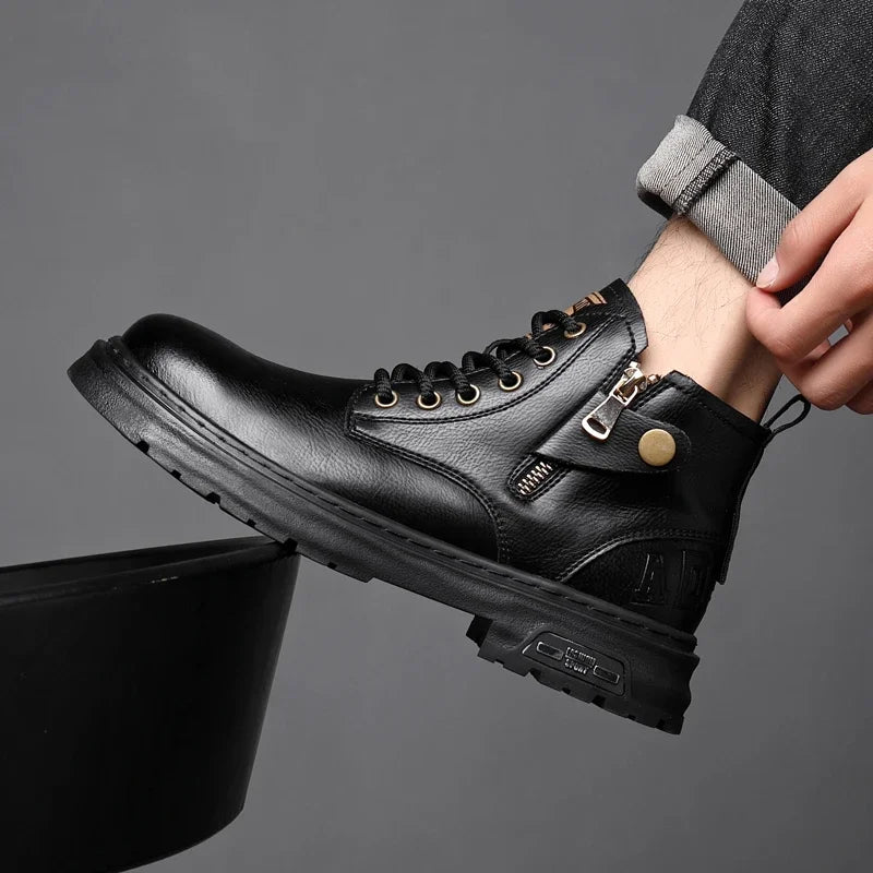 2025 New British Style Ankle Boots Men Outdoor Shoes Cargo Wear Casual High Quality Leather Boots Men's Non-slip Motorized Boots