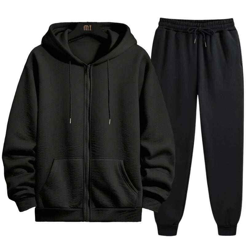 2025 New Arrival Men's Zipper Hoodie Sweatpants 2 Piece Set High Quality Hooded Long Sleeve Sweatshirt Autumn Winter Tracksuit