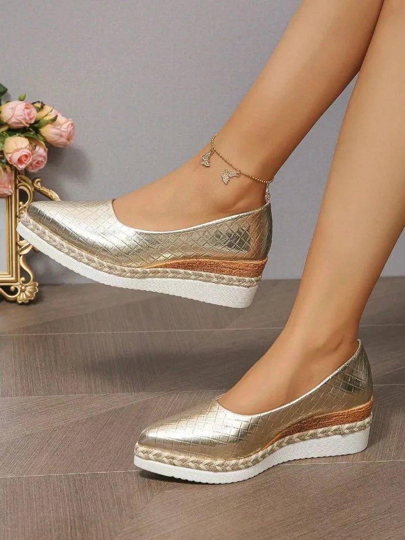 Women Shoes Shallow Mouth Single Shoes Pointed Head Wedge Platform Shoes for Women Loafers Leather Casual Footwear Zapatos Mujer