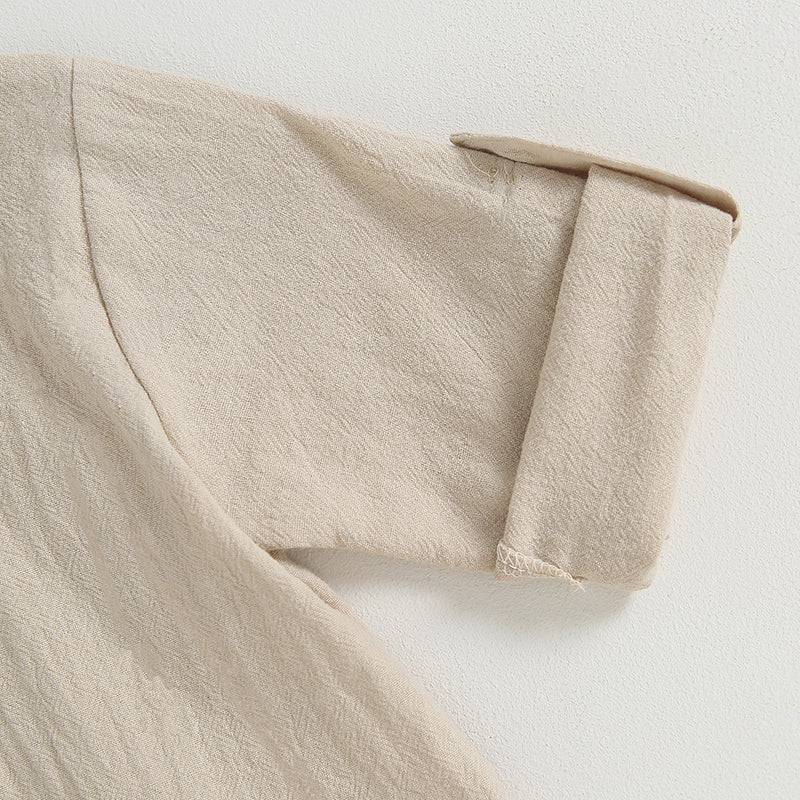 Pudcoco Kid Baby Boys Summer Outfits Solid Color Buttons Short Sleeve Shirts and Elastic Waist Long Pants 2Pcs Clothes Set 6M-4T