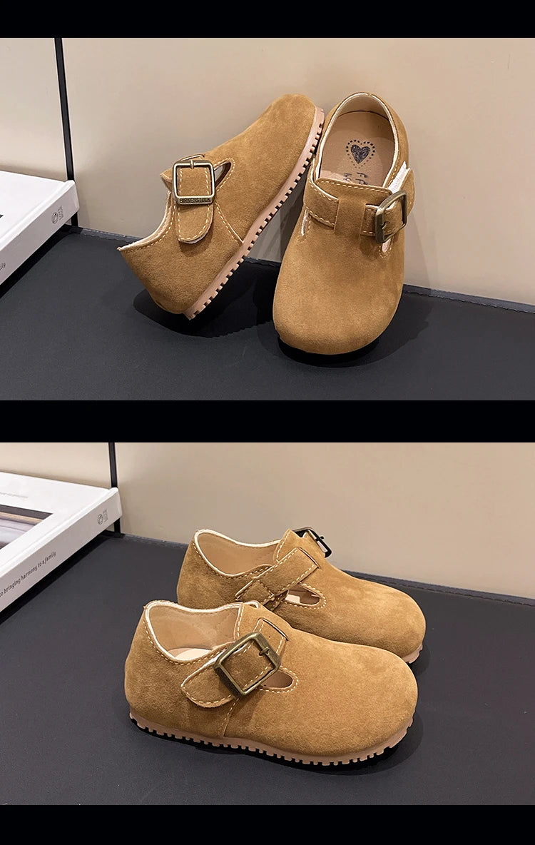Kids Casual Shoes for Boys Girls 2025 Autumn Toddler Suede Leather Walking Flats Non-slip Versatile Chic Comfort Barefoot Shoes