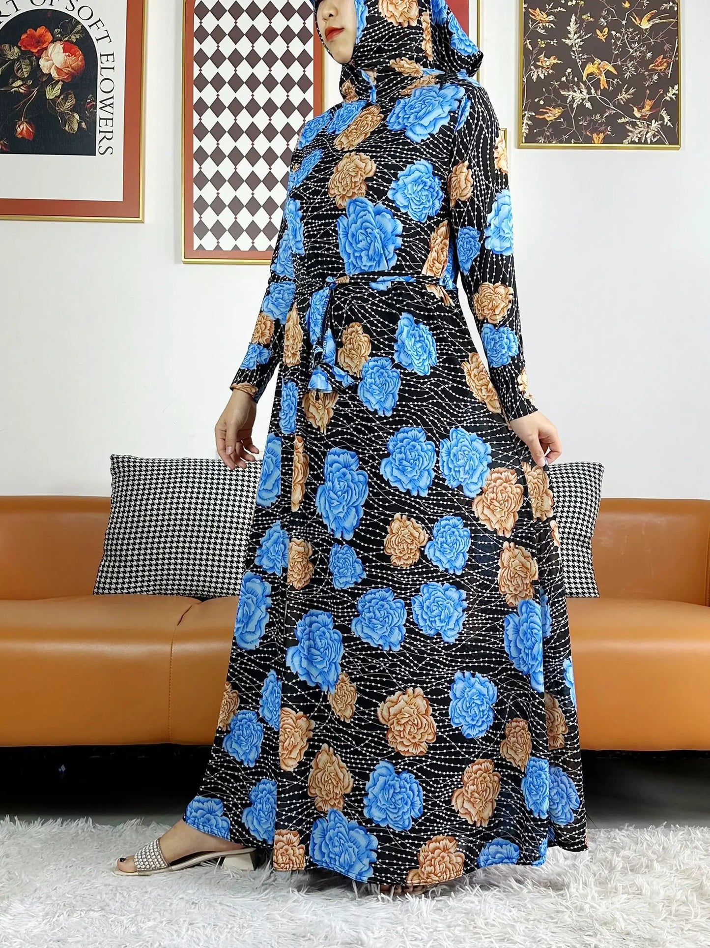 One Piece Set Muslim Young Girls Hooded Hijab Abaya Dress Ramadan Prayer Set Arab Dubai Headscarf Long Robe Islamic Party Gown