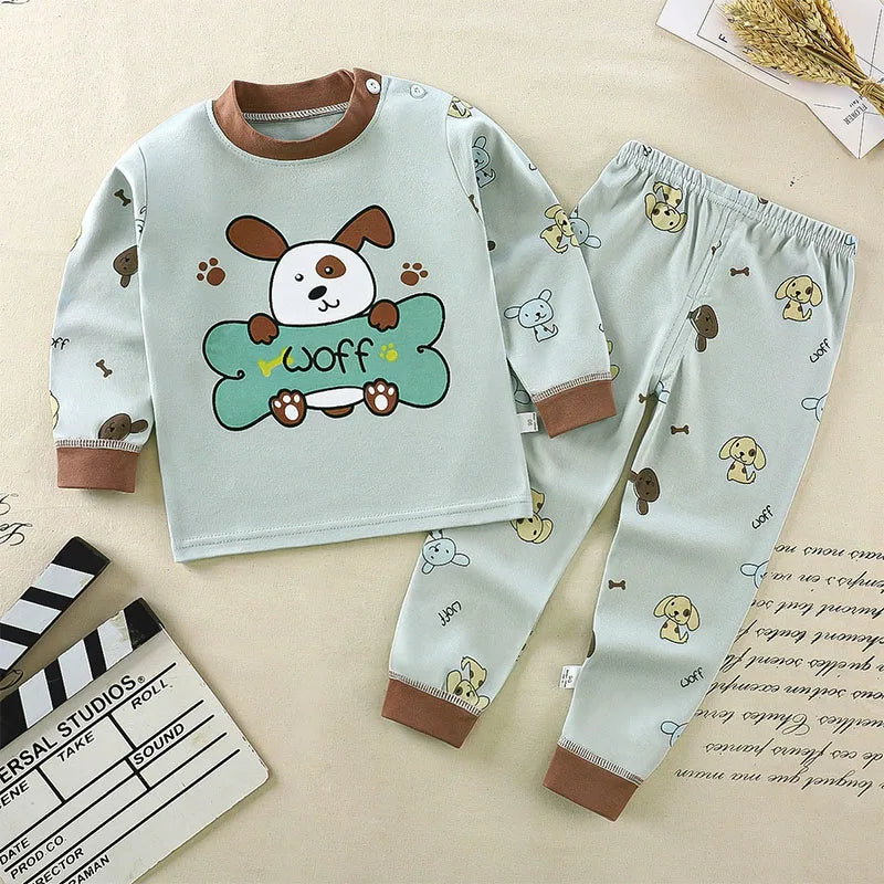 Spring Autumn Toddler Boy Outfits Kids Clothes Girls Korean Cartoon Cute Print Long Sleeve Baby Tops+Pants Children's Sets B238