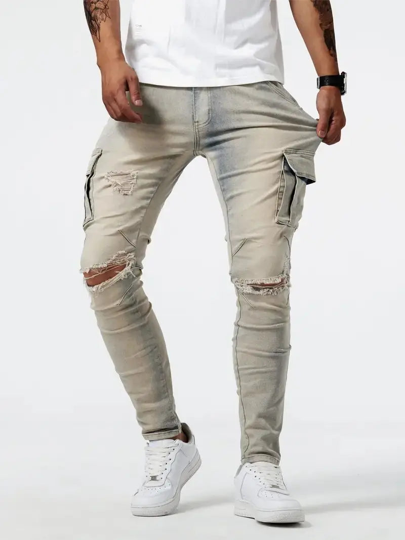 Men's jeans, casual tight pants, elastic denim pants, men's slim fit straight leg pants, fashionable jeans, pencil pants, men's