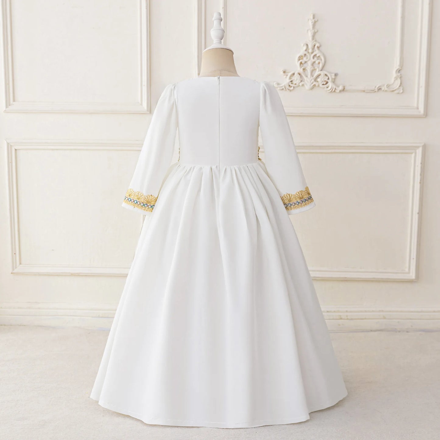 Middle Eastern Arabian Kids Robe Splice Embroidered Belt Dress Muslim Long Sleeve Abayas Dubai Islam Girls Lace Dress Party Gown