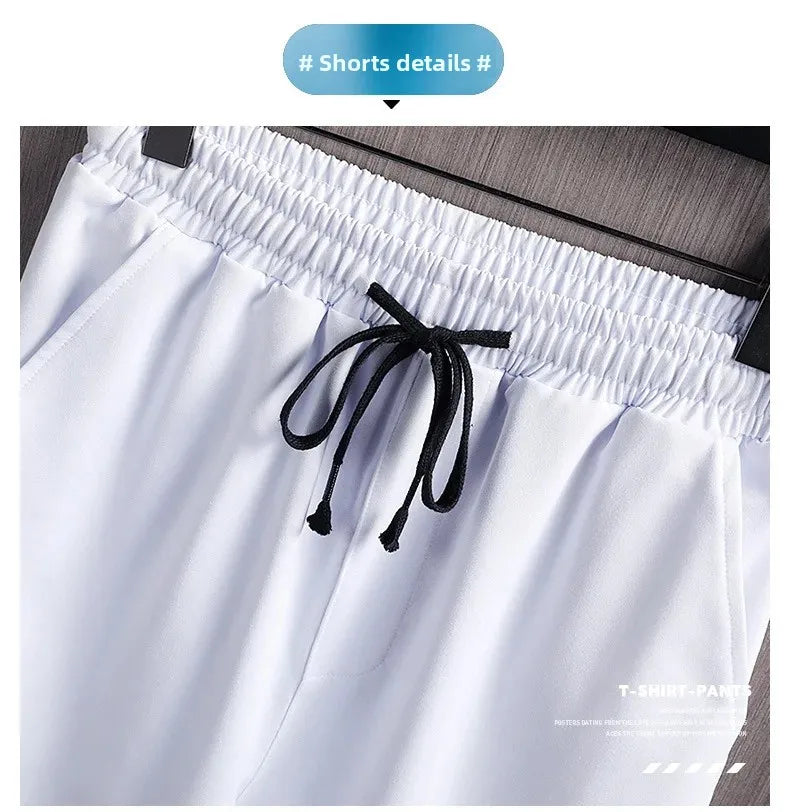 Ice Sensation Printed Summer Short Sleeve T-Shirt Set Men's Loose Basketball Sports Two-Piece Quick Dry Breathable Casual Wear