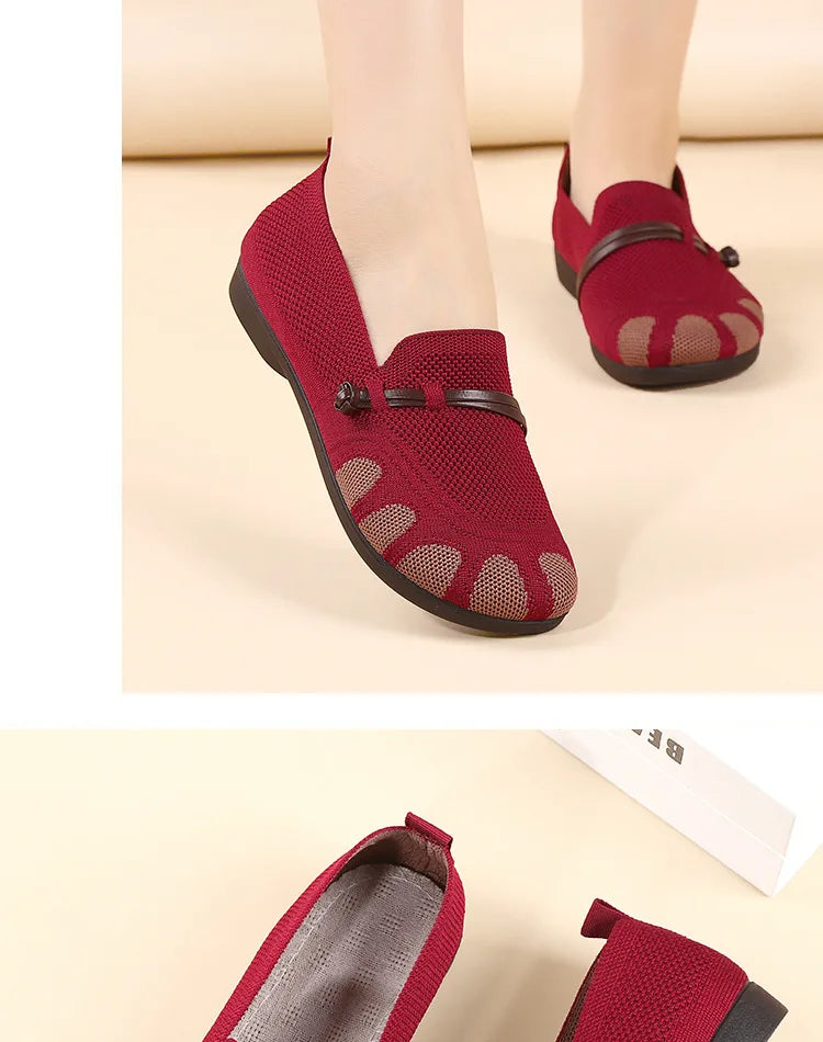 Women's shoes 2025 spring/summer new style shallow mouth flat bottom mother's shoes breathable mesh shoes comfortable loafers