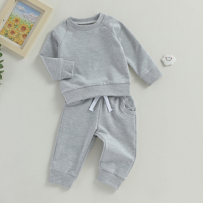 Pudcoco Newborn Baby Boy 2 Piece Outfits Solid Color Long Sleeve Sweatshirt and Elastic Pants for Toddler Fall Tracksuit 0-3T