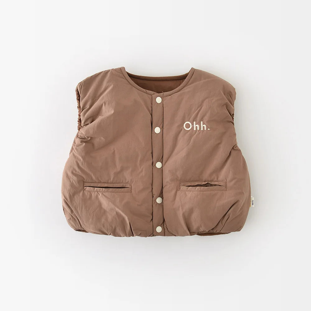 LILIGIRL Winter Baby Vest Thicken Letter Toddler Girls Waistcoat Simple Warm Infant Fleece Padded Coat 6M-3T