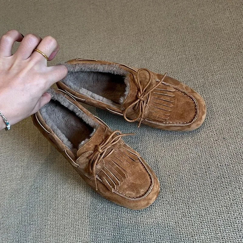 Shoes for Women 2024 Hot Sale Warm Women's Flats Daily Casual Flats Women Bow Tie Fringe Round Toe Soft Bottom Shoes Ladies