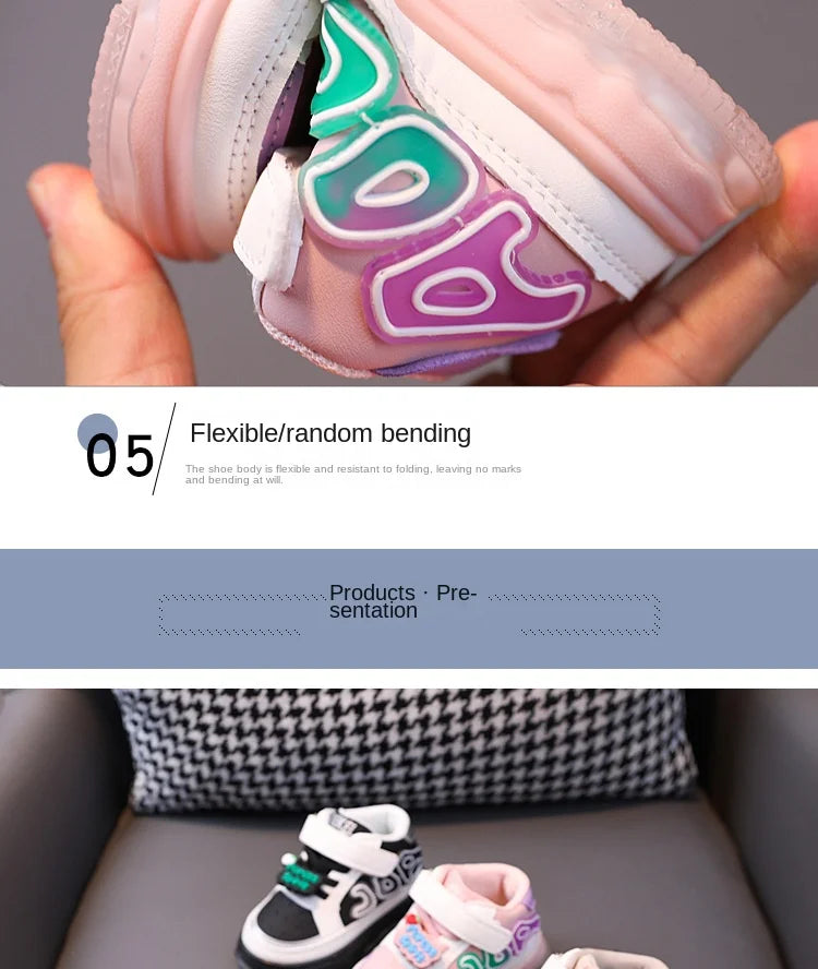 Light Up Sports Shoes for Young Children Fashion Leather Luminous Kids Sneakers Baby Toddler Shoes New Girls Boys Board Footwear