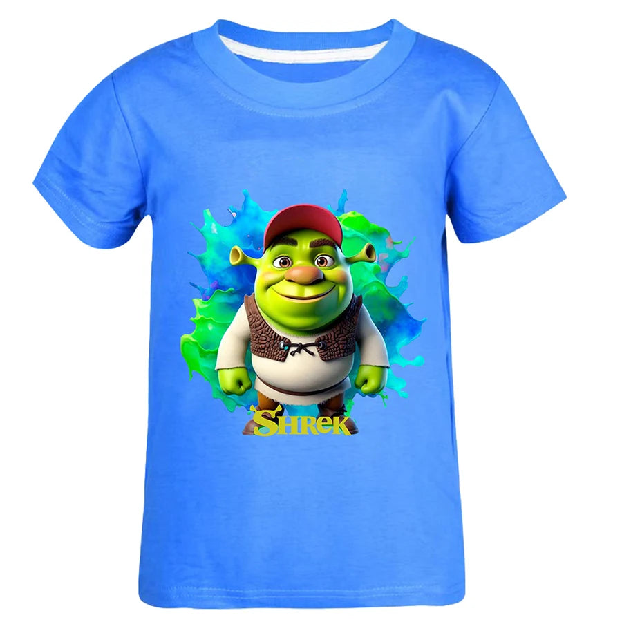 Shrek Child Tracksuit Blouse Short Sleeve Family Matching Clothes Sets for Baby Set for Children From 6 To 12 Years Old Summer