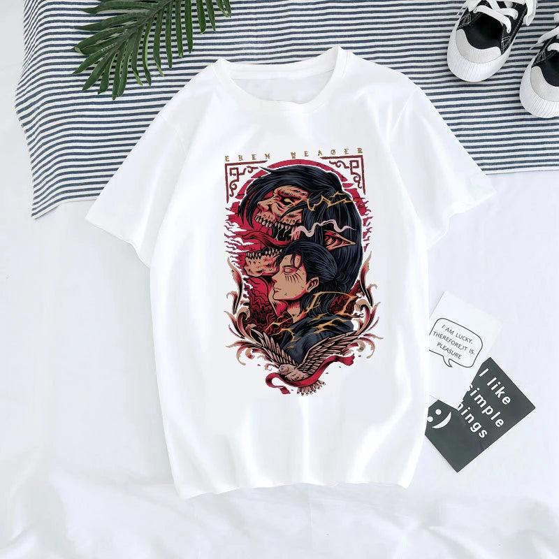Japanese Anime T-shirt Men Attack on Titan T Shirt Unisex Kawaii Cartoon Titans Attack Graphic Tees Male Harajuku Summer Tops