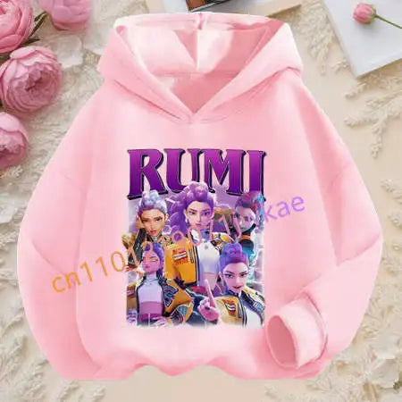 Autumn Tracksuit Hood Sportswear Long Sleeve Pullover Kids Clothing Hot K-pop Demon Hunters Hoodies Girl Thin Hooded Sweatshirt