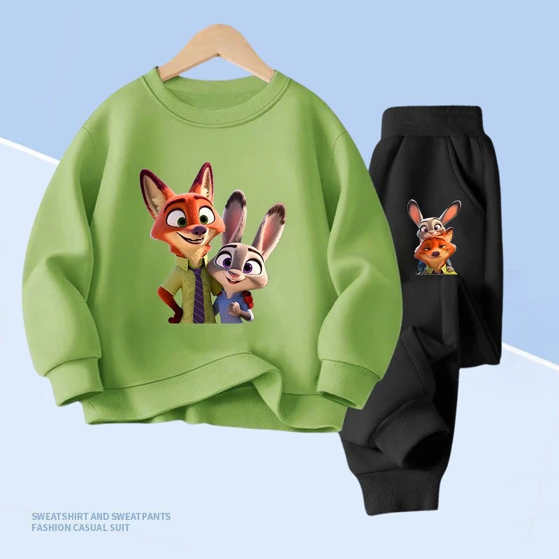 Disney Zootopia Spring Children Clothes Sets Cartoon Boys Pullover Tops and With Pocket Long Pants 2pcs Kids Thin Clothes Set