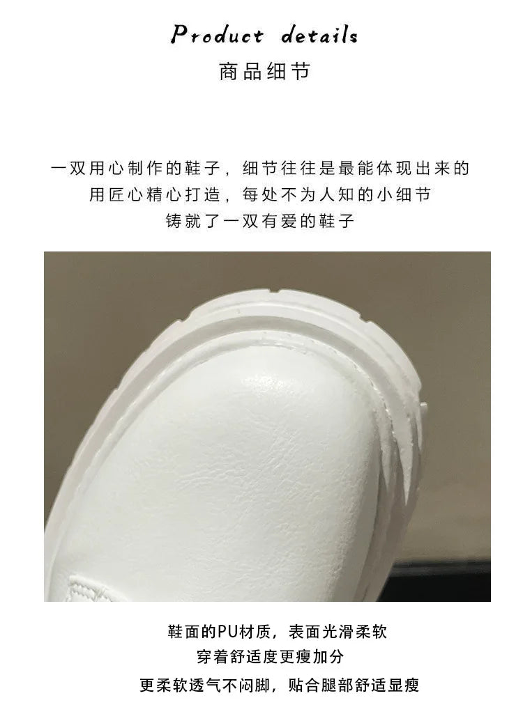 Long boots for women  spring 2025 new white thick soled long boots with thick legs and high waisted straps