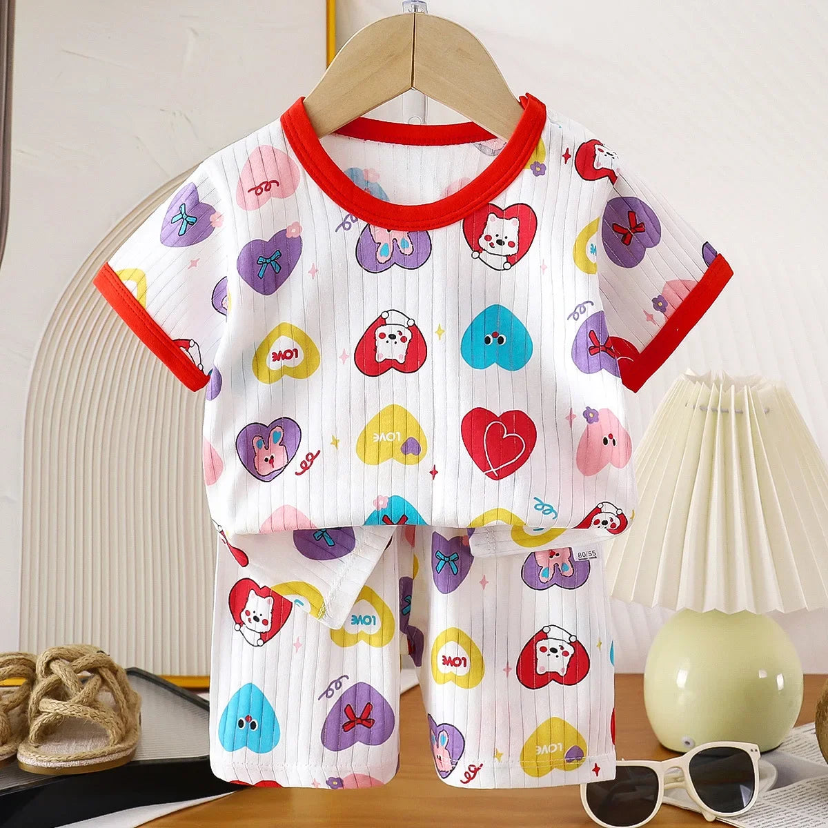 Kids Summer Pure Cotton Clothing Sets Boys Girls Cute Cartoon Short Sleeve T-Shirt Tops with Shorts Toddler Baby Casual Pajamas