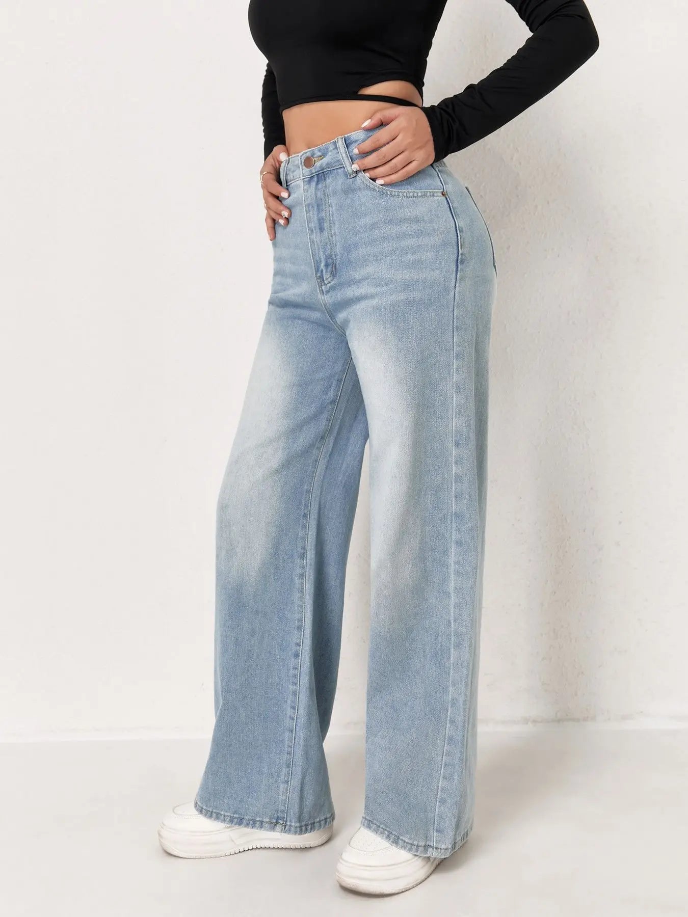 European and N Trend Washed Blue Wide Leg Jeans Women Jeans Women Comfortable Fashion All-matching Trend Jeans