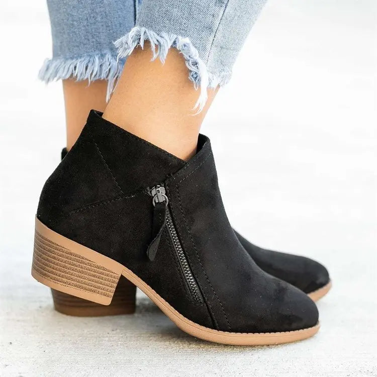 Women Booties 2022Autumn Suede 6 Boots Women Fashion Size 43 Platform Boots Side Zipper Heeled Ankle Boots Botas De Mujer
