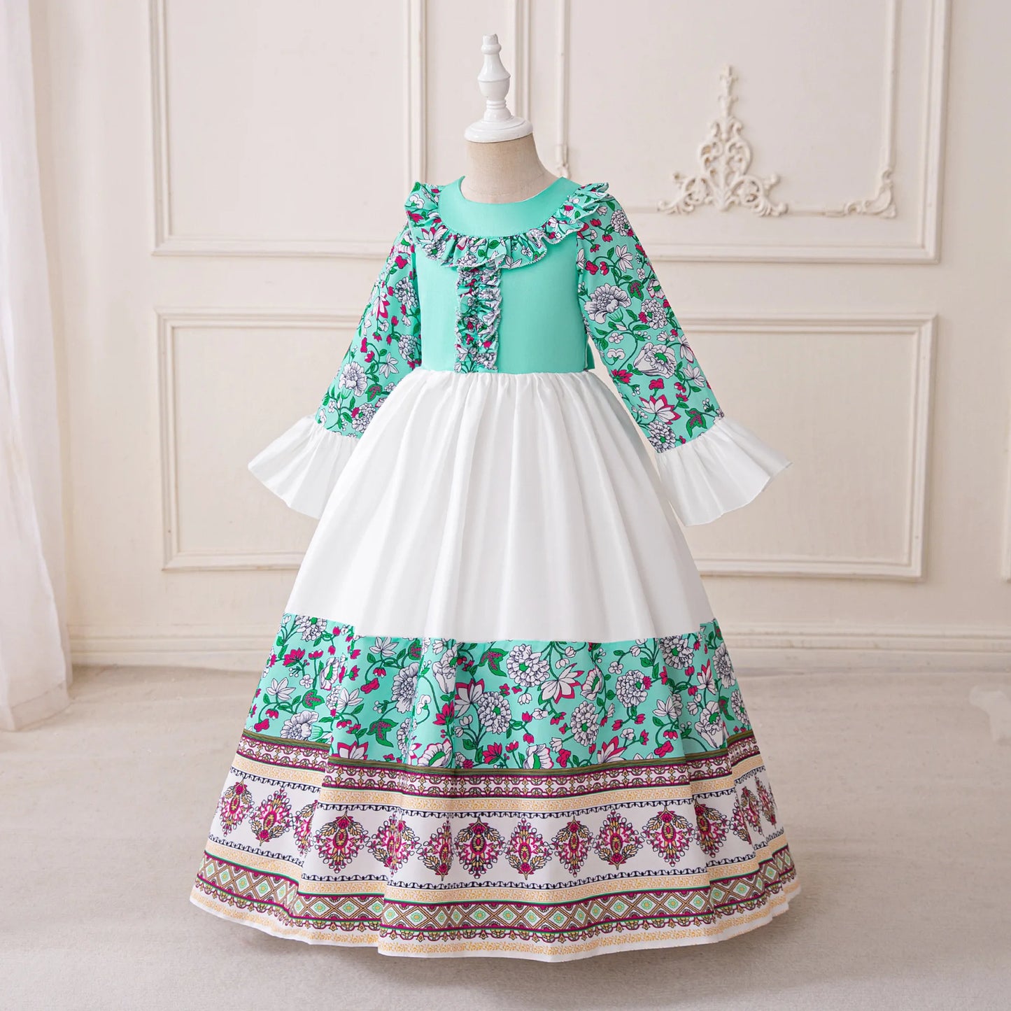 Muslim Ramadan Prayer Gowns Party Girls Dress Long Sleeve Robe Arabic Dubai Abaya Girls Dresses Eid Child Holiday Prom Costumes