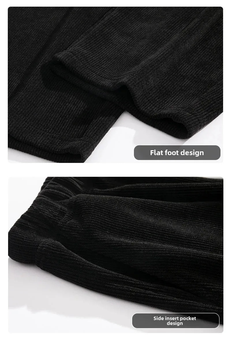 Trendy Corduroy Men's Pants Casual Fleece-Lined Loose-Fit Straight-Legged Sweatpants Autumn Winter High-Quality Foreign Trade