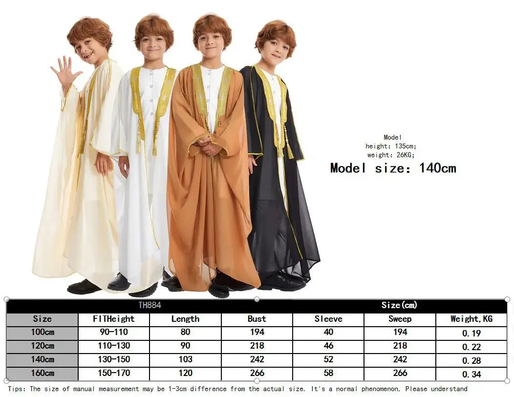 Eid Kids Boys Robe Muslim Dress Children Open Abaya Prayer Kaftan Ramadan Morocco Jubba Modest Islamic Dubai Saudi Abaya Thobe