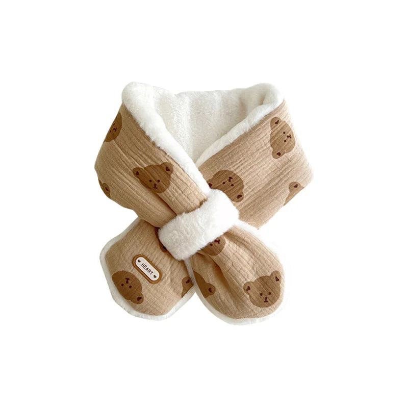Cute Bear Baby Scarfs Winter Fleece Neck Warmer Cross Scarves for Girls Boys Toddler Kids Warm Accessories Korean 1-6 Years Old