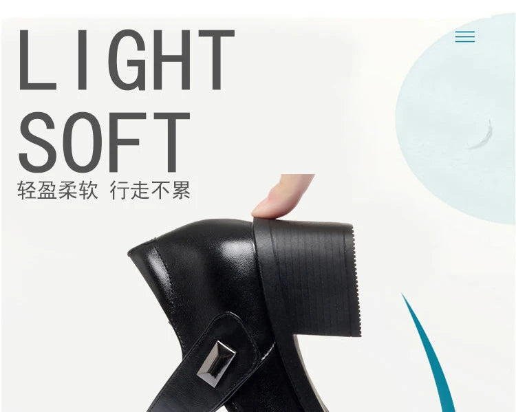 Women's Single Shoes 2025 Summer Breathable Women Pumps Coarse Heel Soft Bottom Work Shoes Casual Comfortable Black Heels Shoes
