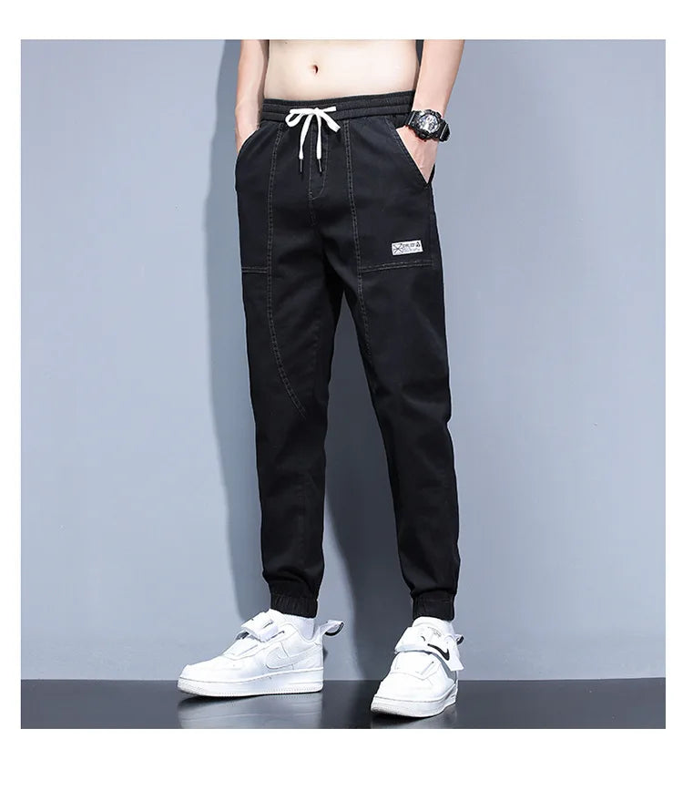 Jeans Open Pants Men's Fall/Winter Fleece-Lined Thick Loose Ankle Banded Working Pants Harem Casual Pants