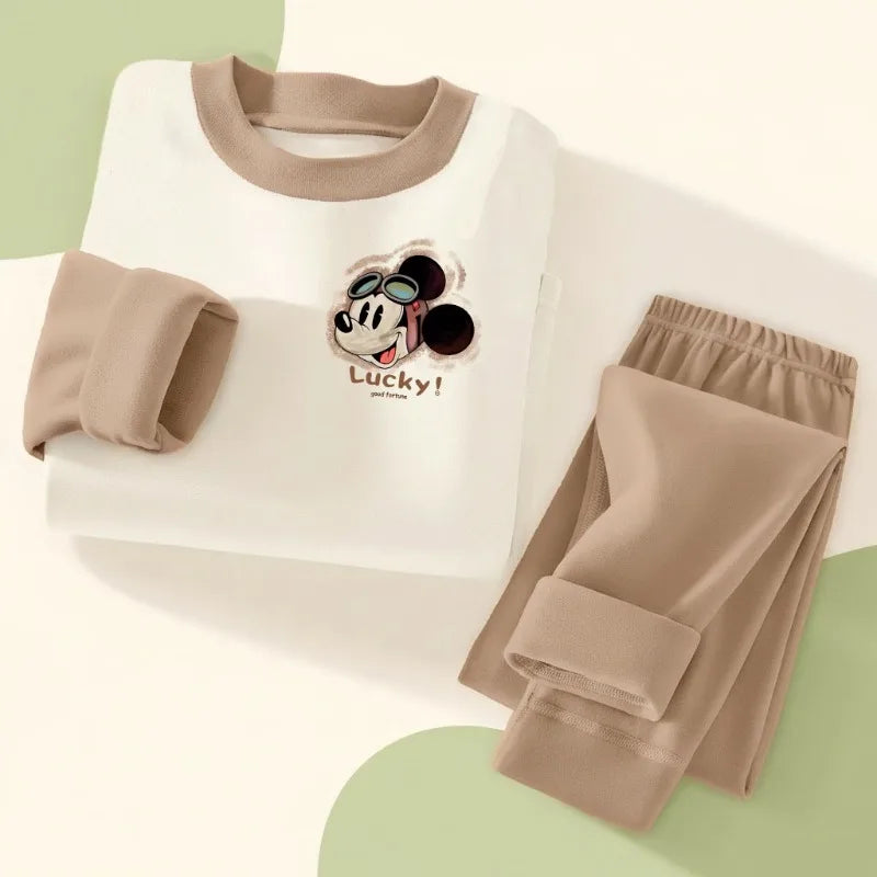 DISNEY Children's Casual Sleepwears Set Mickey Printed Boys Spliced Long Sleeved Home Clothing Suit Kids Soft Comfy Pijamas New
