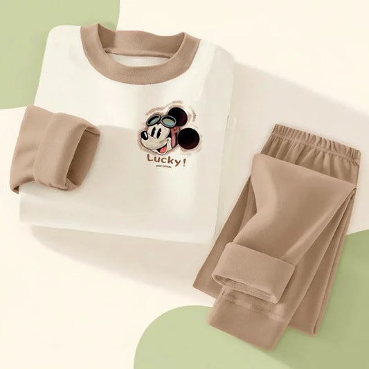 DISNEY Children's Casual Sleepwears Set Mickey Printed Boys Spliced Long Sleeved Home Clothing Suit Kids Soft Comfy Pijamas New