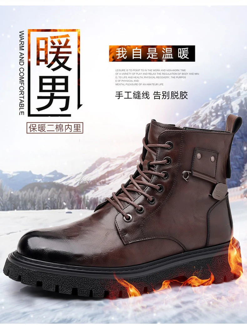 Men's High-Top Boots: British Style Thickened Sole Genuine Leather Indestructible Work Boots, Couple Big Yellow Boots for Men an