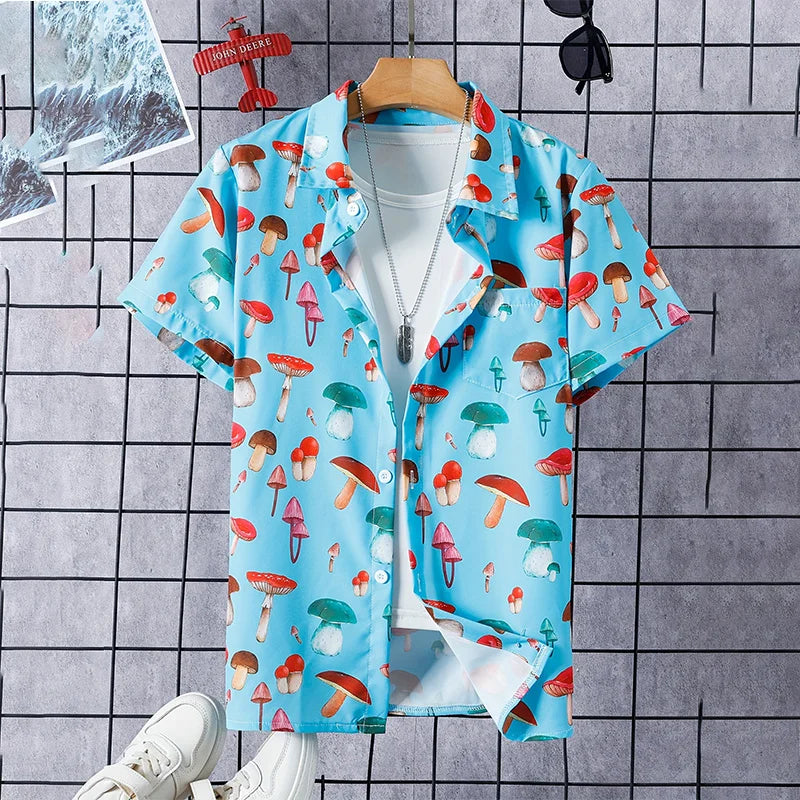 New 3D Dinosaur Printing Shirts for Men Plants Mushroom Graphic Shirts for Women Children Fashion Hawaiian Top Shorts & Blouses