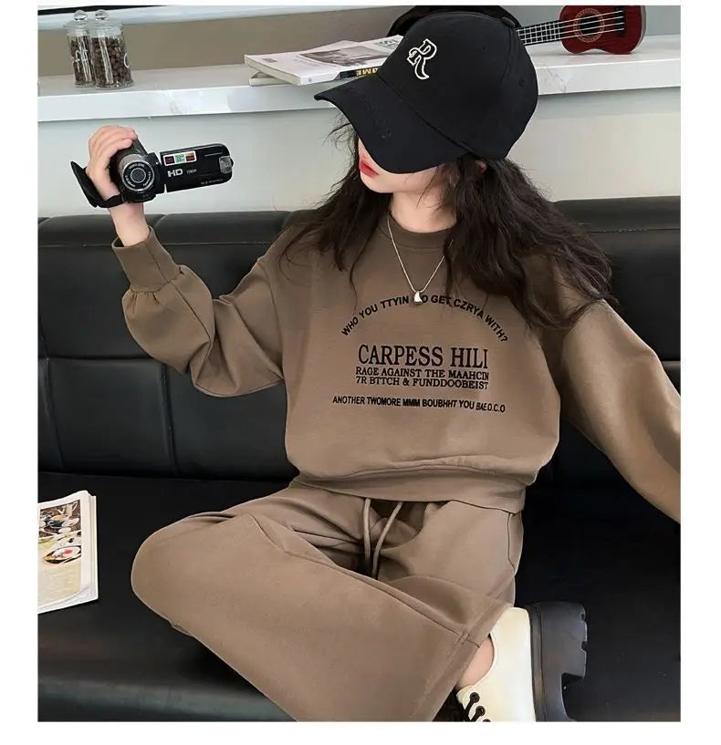 2025 autumn winter kids Girls Clothes Suit Child letters sweatshirt crop top + wide leg pant Tracksuit 4 5 6 7 8 9 10 11 12 year