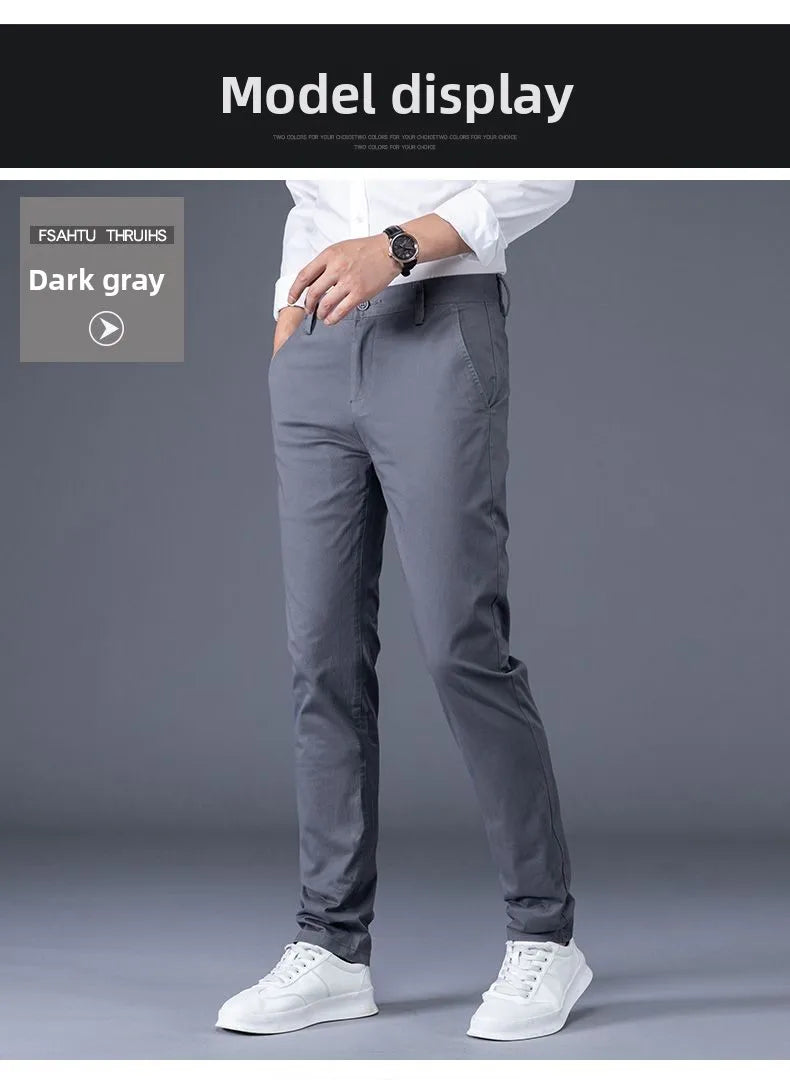 Men's Business Spring and Autumn Men's Casual Pants High-end Cotton Straight Stretch New Long Pants Slim Fleece PantsPlush