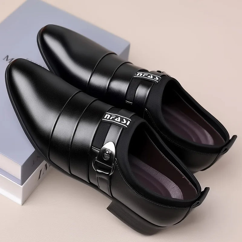 Classic Leather Shoes for Men Slip on Pointed Toe Oxfords Formal Wedding Party Office Business Casual Dress Shoes for Male2023