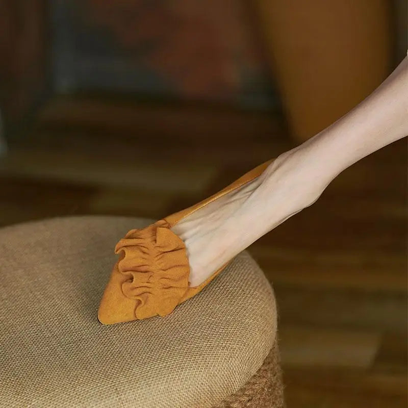 Shoes for Woman 2025 Office Women's Summer Footwear Pointed Toe Yellow Low Heel Elegant Fashion Trend on Promotion High Quality