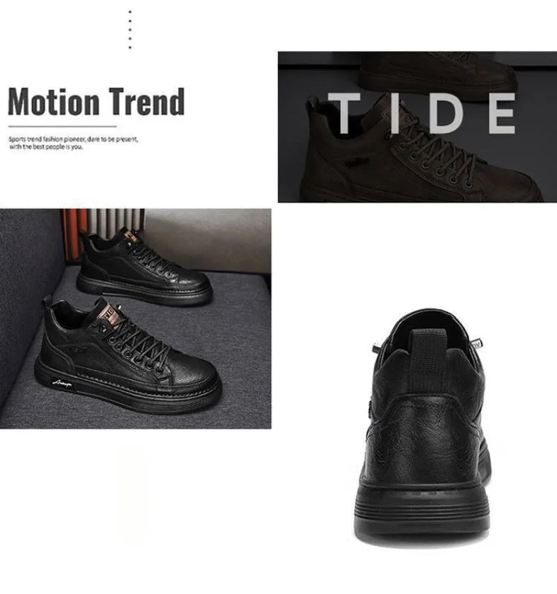 Classic Men Leather Casual Shoes Spring New High Top Platform Shoes Loafers Luxury British Business Style Walking Shoe Masculino