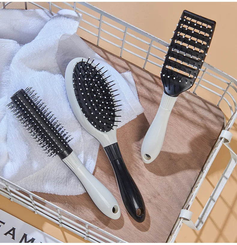 Cute Japanese Korean Massage Anti-screw Plastic Hair Brush White Curly Hair Hollow Activity Gym Untangling Hairdressing Comb